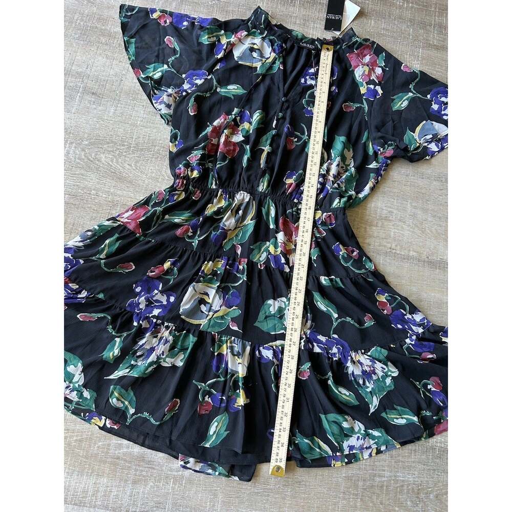 Lauren Ralph Lauren Floral Georgette Dress 12 NWT Tiered Ruffle Black Multi NEW - Picture 13 of 14